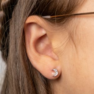 Silver Encrusted Half Moon Studs