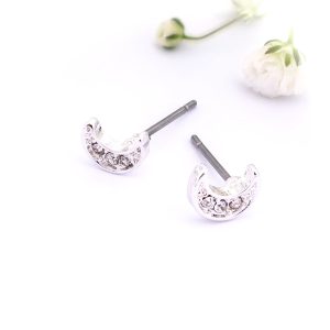 Silver Encrusted Half Moon Studs