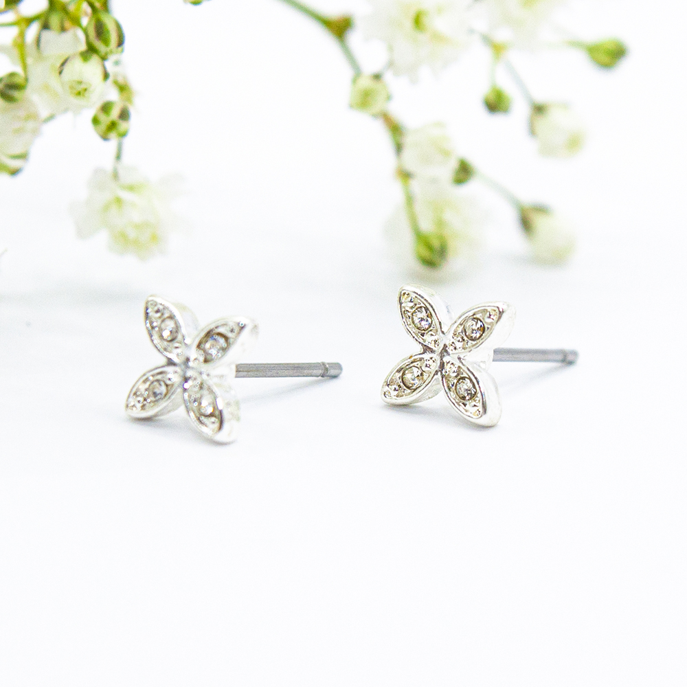 Silver Encrusted Flower - Silver Encusted Flower Stud Earrings ES43