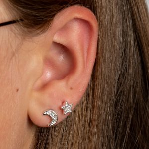 Silver Encrusted Star and Moon Earrings