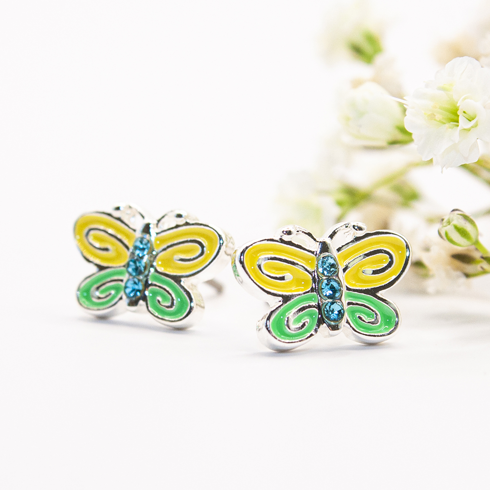 Yellow Butterfly Stud Earrings - Yellow and Green Butterfly Stud Earrings ES26 2