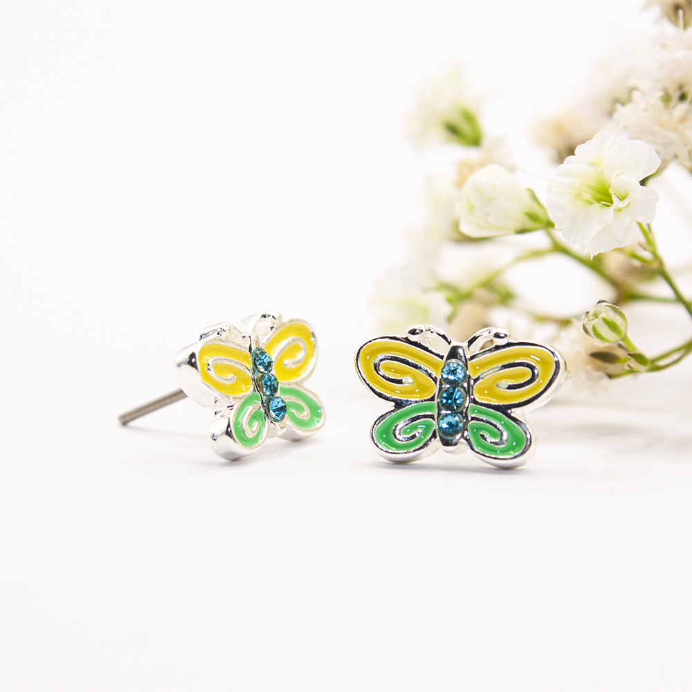 Yellow Butterfly Stud Earrings - Yellow and Green Butterfly Stud Earrings ES26 3