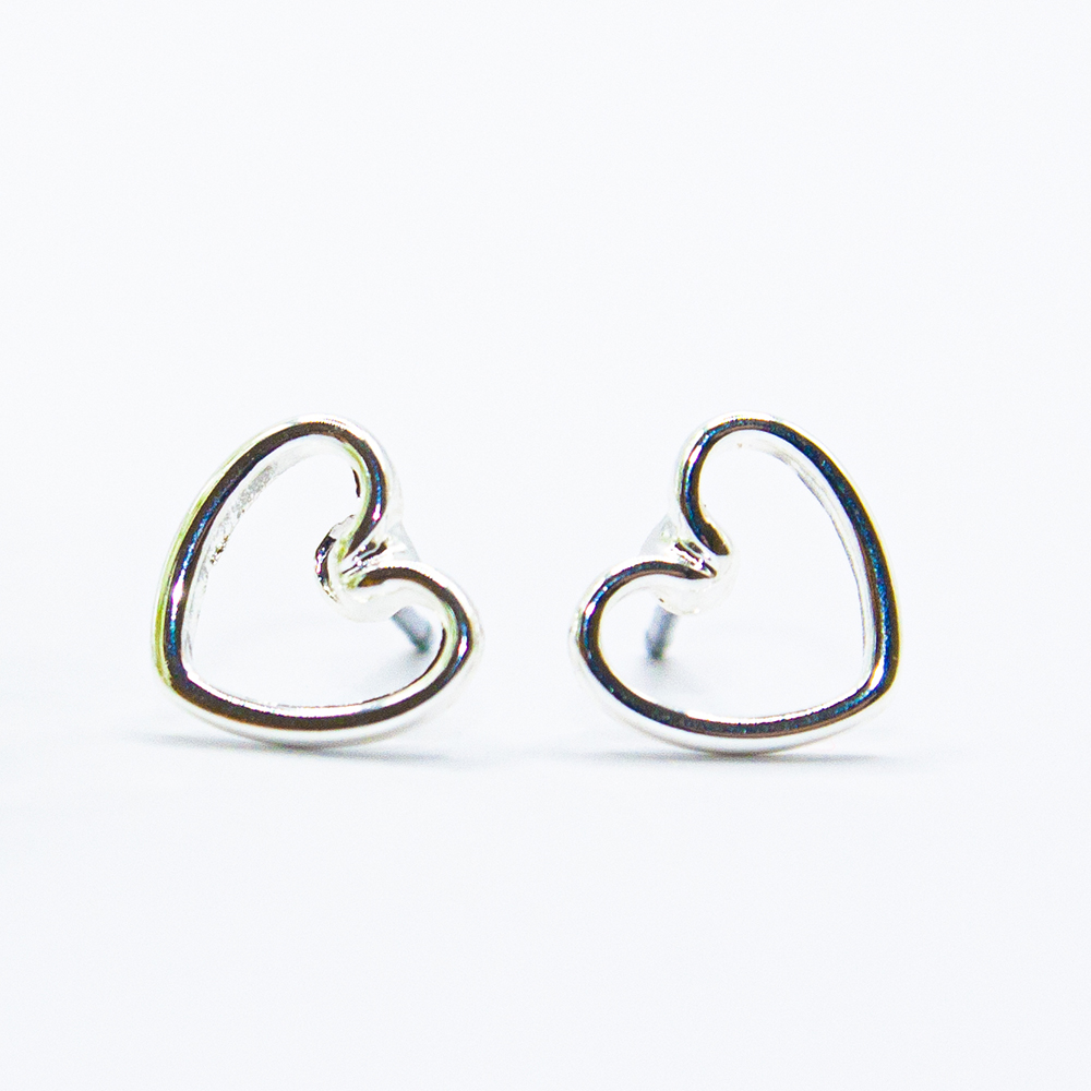Silver Open Heart Stud Earrings - 8mm Open Silver Heart Stud Earrings ES124 2