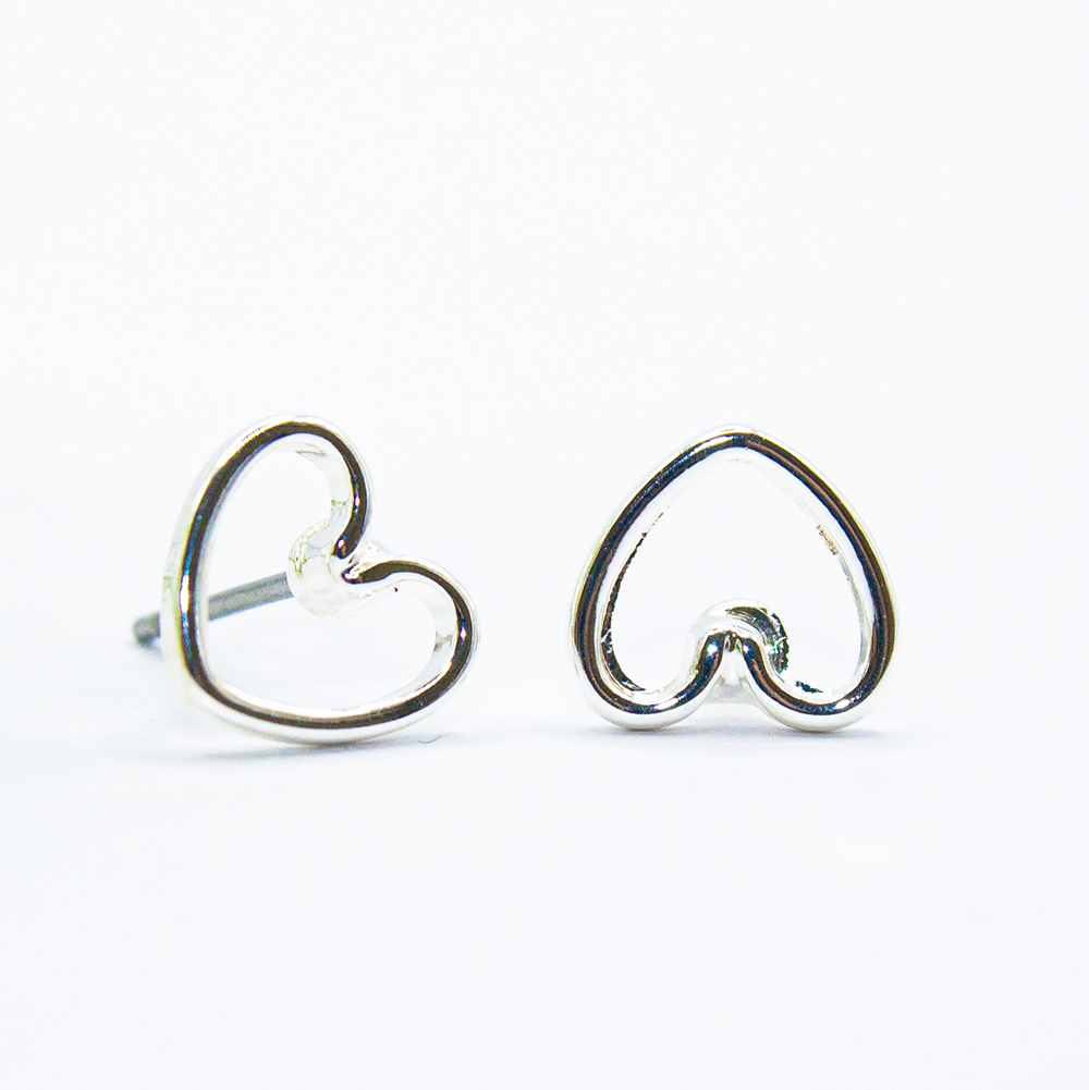 Silver Open Heart Stud Earrings - 8mm Open Silver Heart Stud Earrings ES124 3