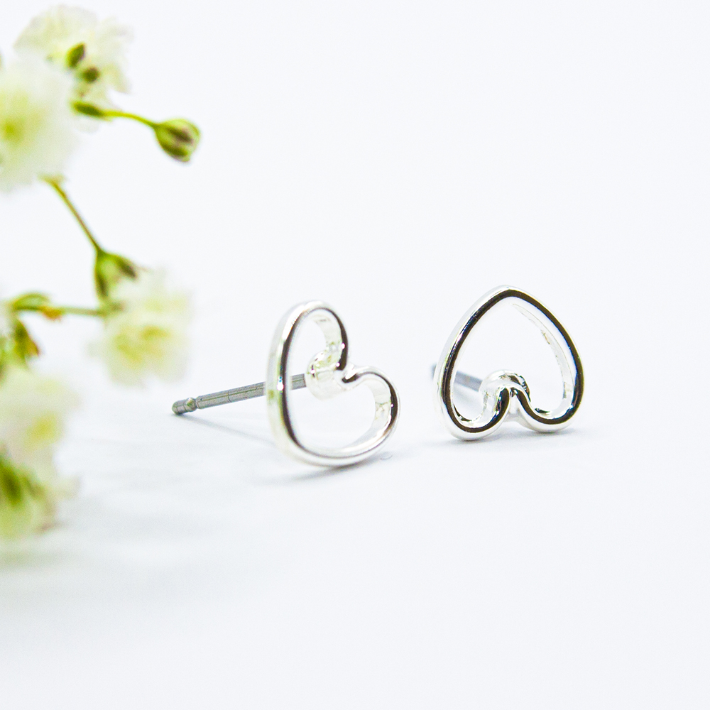 Silver Open Heart Stud Earrings - 8mm Open Silver Heart Stud Earrings ES124 4