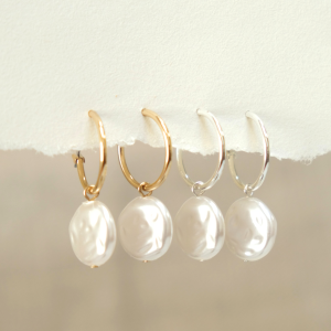 Huggie Hoop Earrings with Pearl Drop