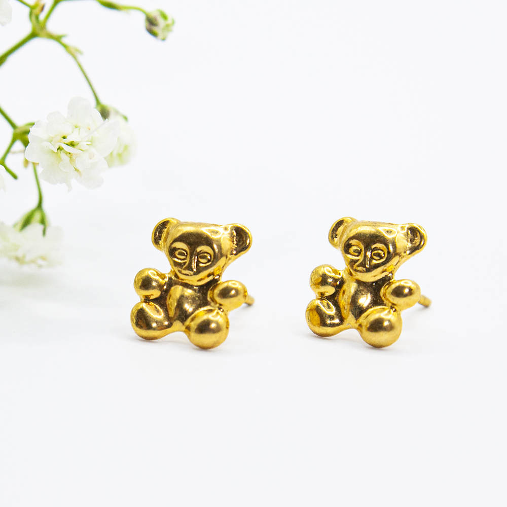Gold Teddy Bear Stud Earrings - Gold Teddy Bear Studs ES335 2