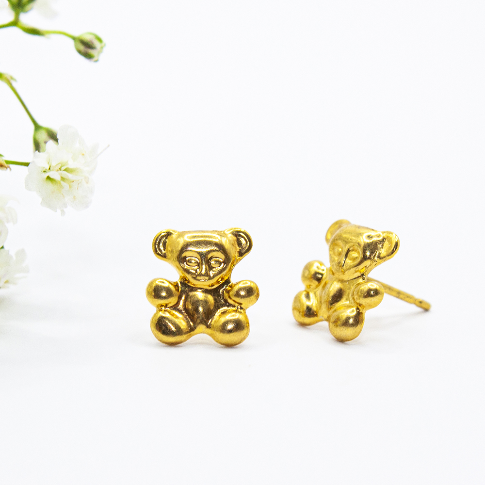 Gold Teddy Bear Stud Earrings - Gold Teddy Bear Studs ES335 3