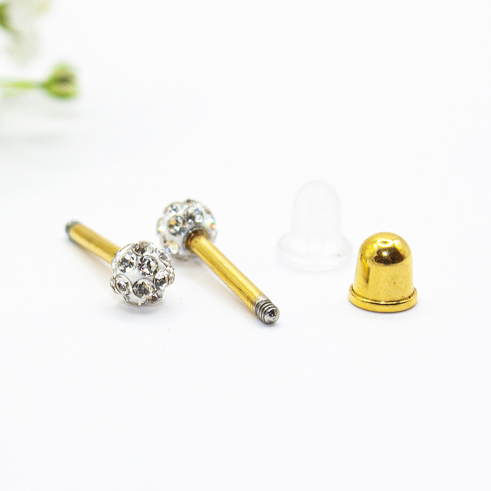Gold Pave Bead Studs with CZ's - 4mm Goldtone Pave Bead with CZs B1 2