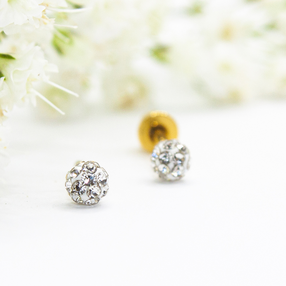 Gold Pave Bead Studs with CZ's - 4mm Goldtone Pave Bead with CZs B1 4