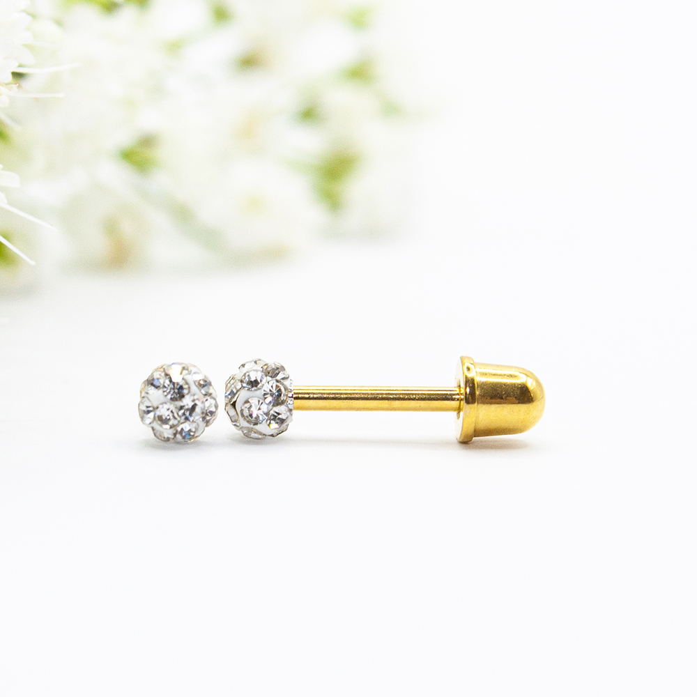 Gold Pave Bead Studs with CZ's - 4mm Goldtone Pave Bead with CZs B1 6