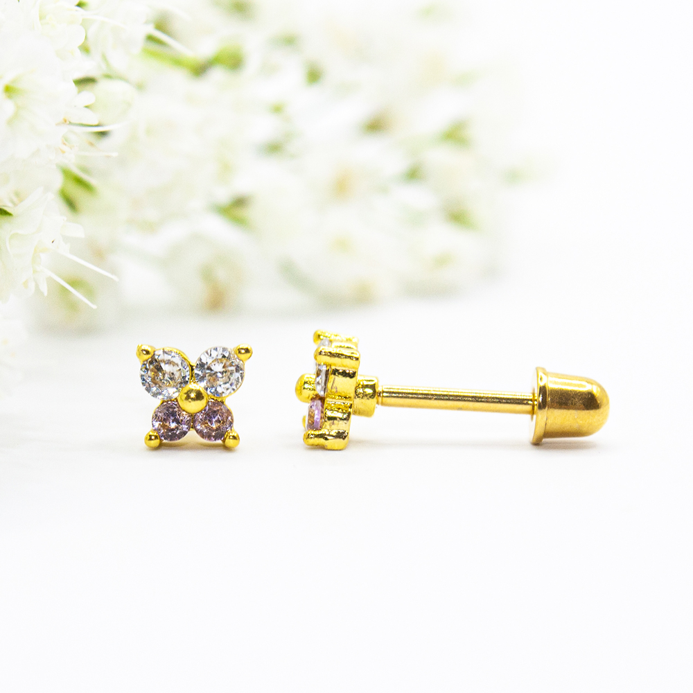 Gold Butterfly Studs with CZ's - 6mm Goldtone Butterfly with Rose CZs B6 2