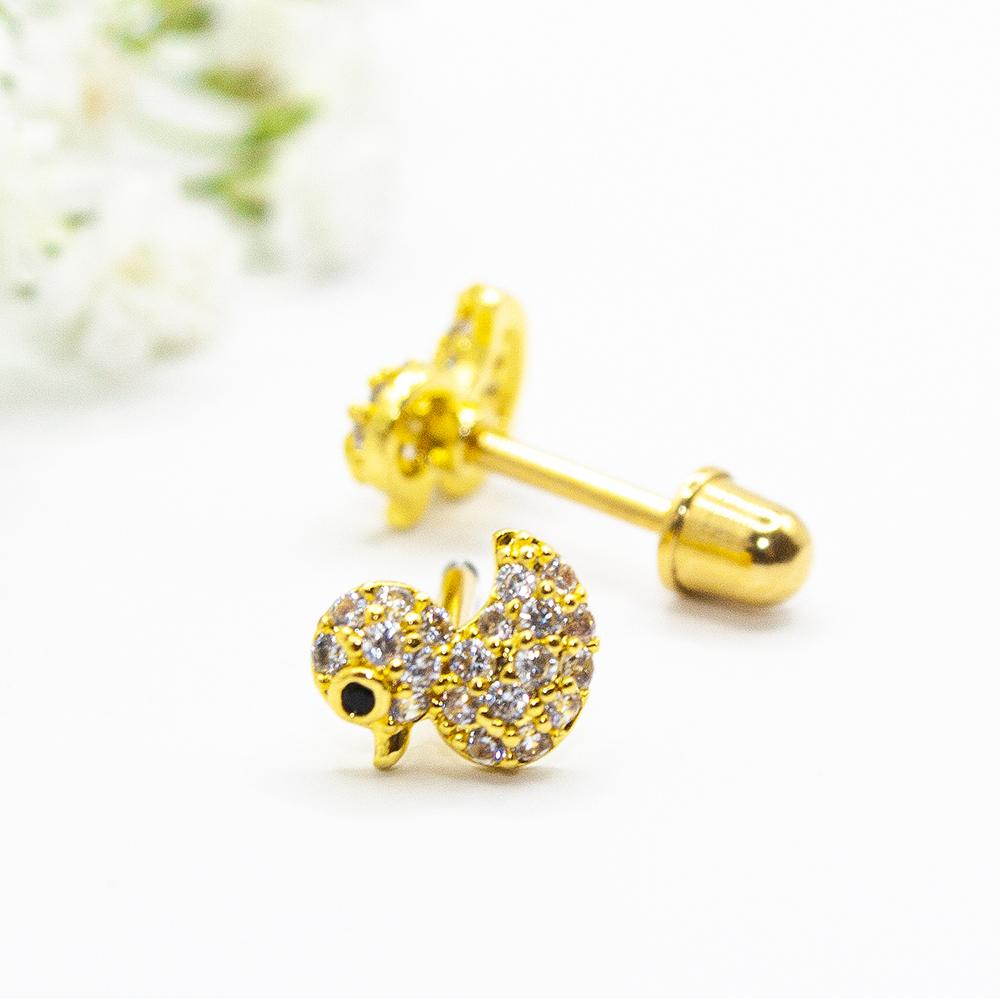 Gold Duck Studs with CZ's - 7mm GoldTone Plated Duck With CZs B9 2