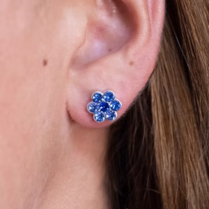 Blue Crystal Flower Stud Earrings