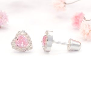 Light Rose Crystal Heart Screw Back Studs
