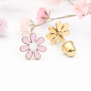 Peach Flower Screw Back Earrings