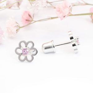 Silver Cut Out Flower Screw On Back Earrings