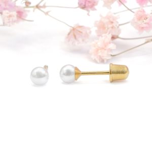 Gold 4mm White Pearl Screw On Earrings