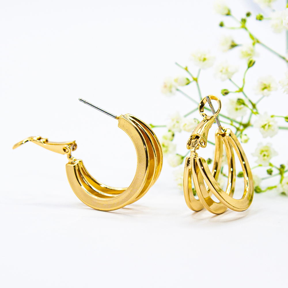 Harper Gift Pack of Earrings - Gold Triple Hoop Earrings ES109 2