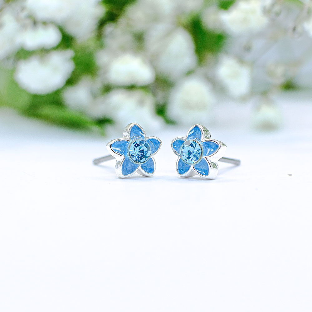Turquoise Flower Stud Earrings - 7mm Flower with aqua petals aqua stone GTK23