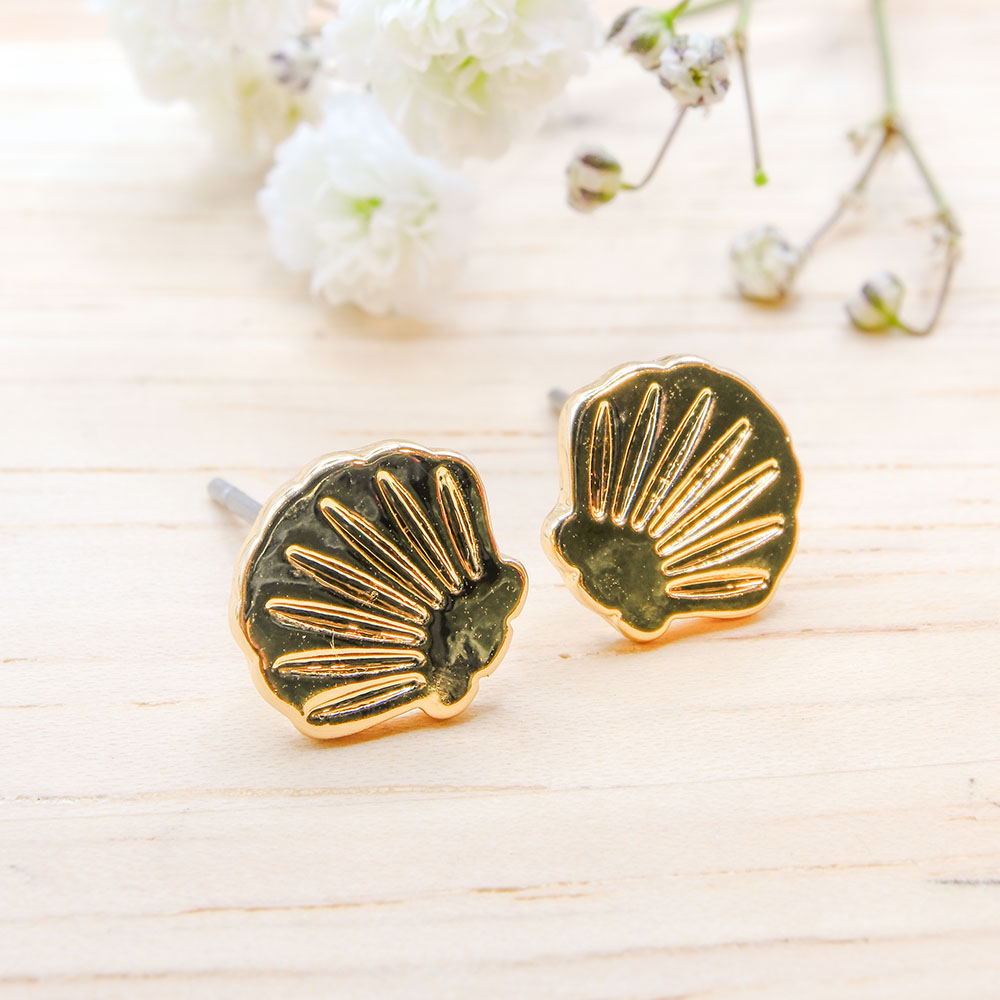 Gold Seashell Stud Earrings - Gold Seashell Stud Earrings GTK34 2