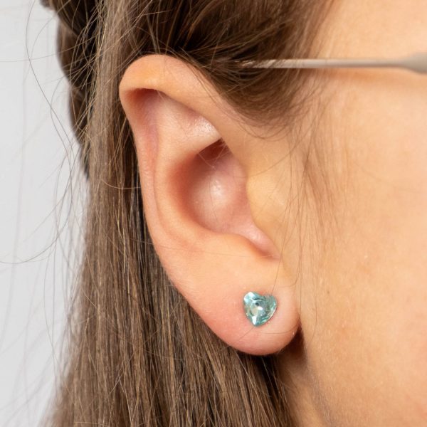 Aquamarine Crystal Heart Stud Earrings - Aquamarine Crystal Heart Stud Earrings GTK22