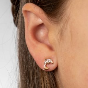 Gold Encrusted Dolphin Stud Earrings
