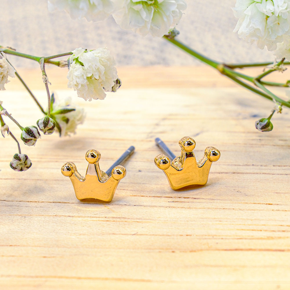 Gold Crown Stud Earrings - Gold Crown Stud Earrings GTK28