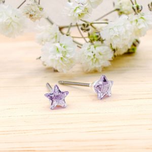 Lilac Crystal Star Stud Earrings