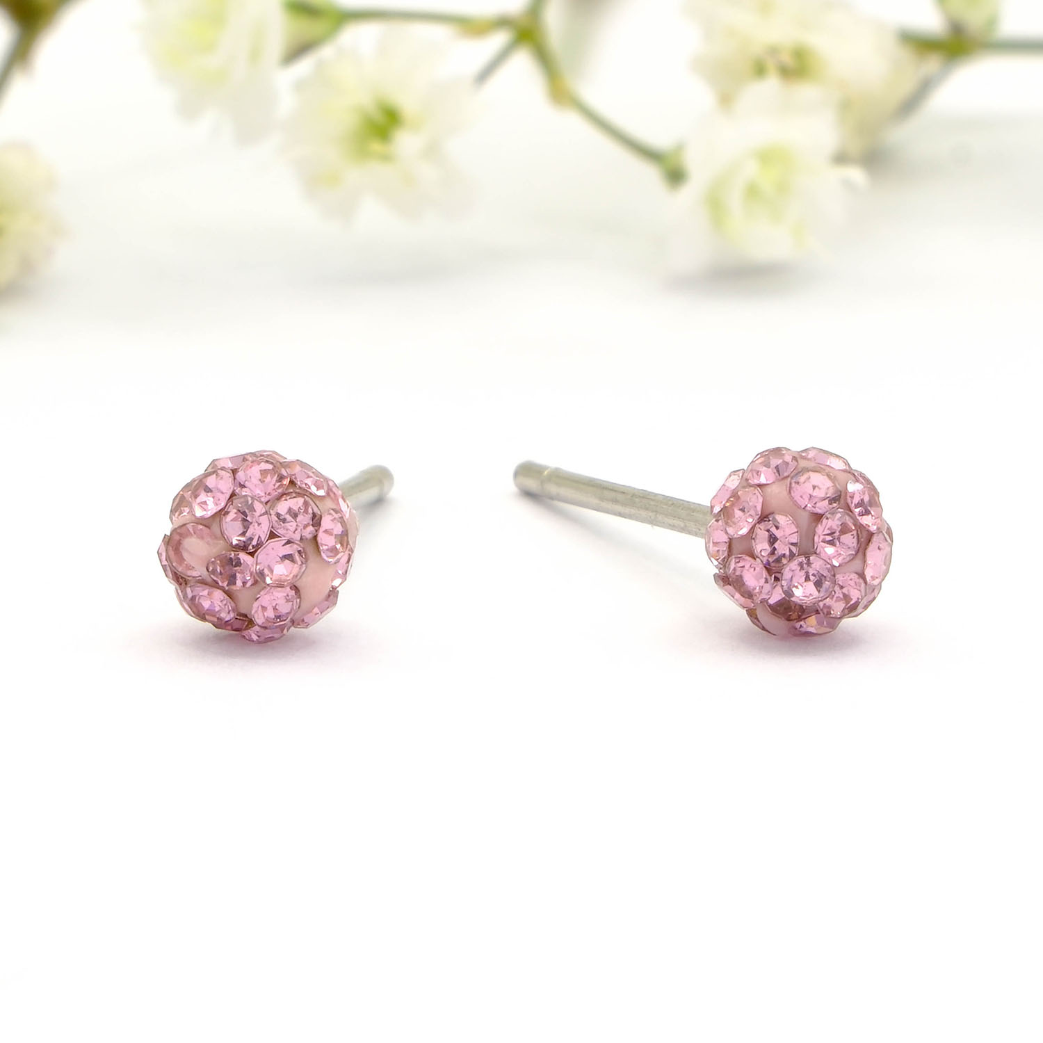 Pink Multifaceted Crystal Stud Earrings - Pink Multifaceted Crystal Stud Earrings GTK16 3