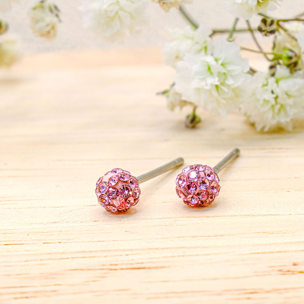 Pink Multifaceted Crystal Stud Earrings - Pink Multifaceted Crystal Stud Earrings GTK16