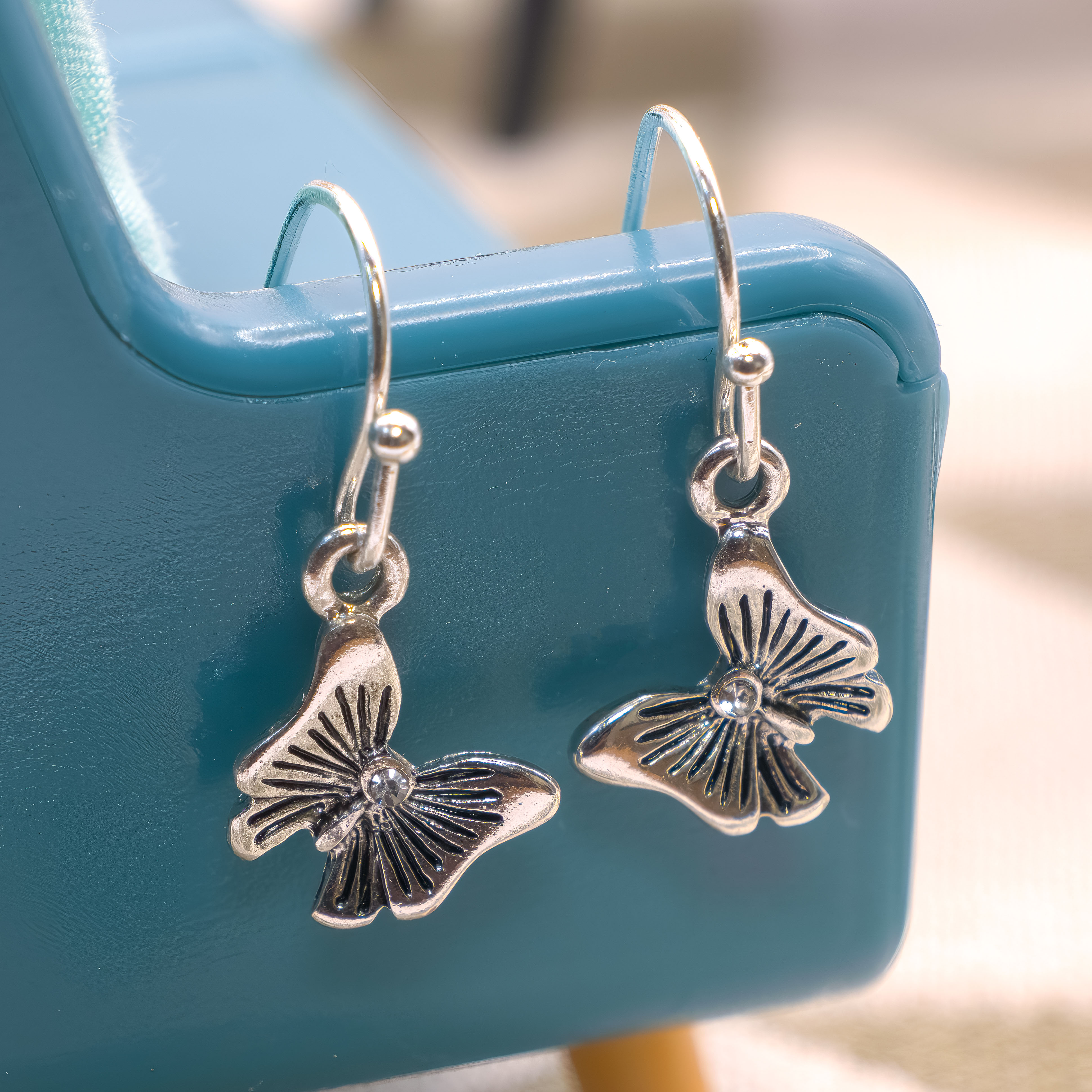 Silver Drop Butterfly Earrings - Silver Drop Butterfly Earrings GTK12 2