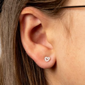 Silver Encrusted Heart Stud Earrings