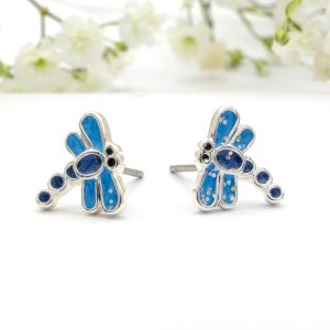 Turquoise Glitter Dragonfly Stud Earrings