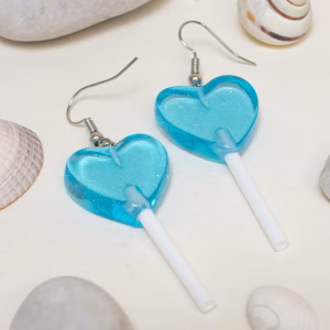 Blue Heart Drop Lollipop Earrings