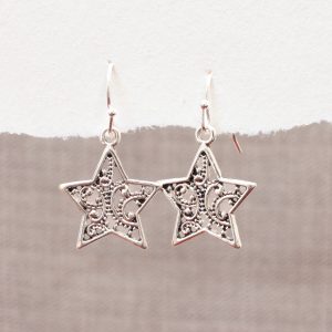 Gold / Silver Star Filigree Drop Earrings