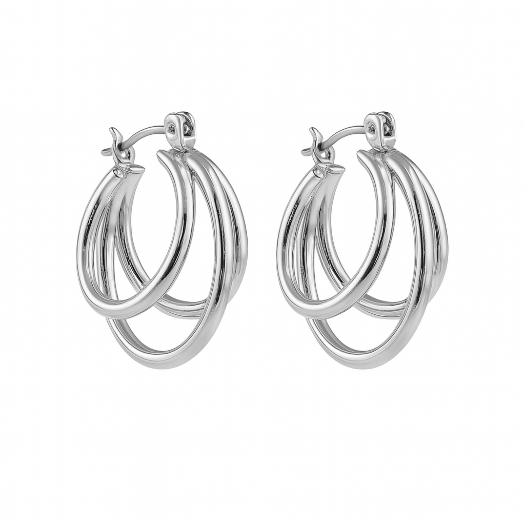Silver Triple Hoop Earrings - Image 5