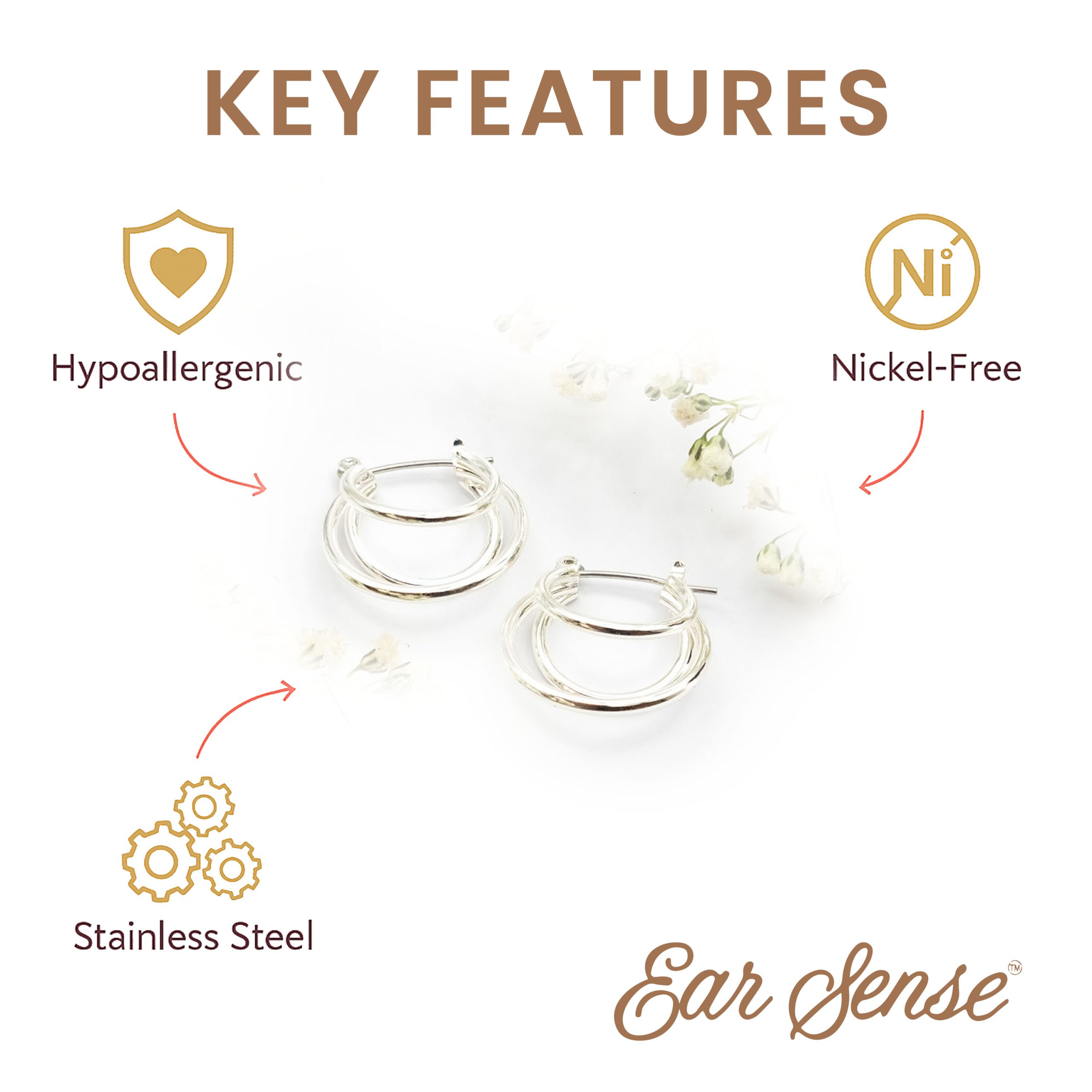 Silver Triple Hoop Earrings - Image 3