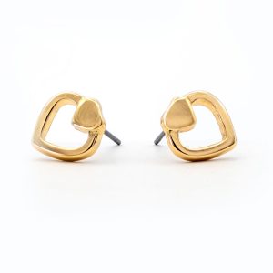 Gold Double Open Heart Stud Earrings