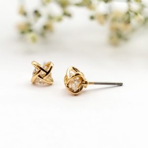 Gold Interwoven Crystal Knot Stud Earrings