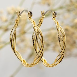 Gold Textured Twisted Hoop Earrings