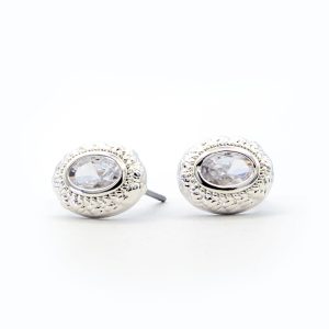 Silver Oval Earrings With CZ