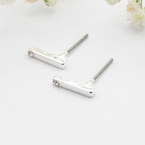 Silver Bar Studs With Crystal Insert
