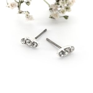 Crystal Encrusted Silver Bar Stud Earrings