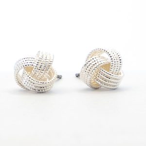 Silver Textured Love Knot Stud Earrings