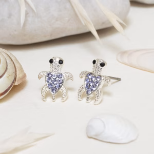 Blue Crystal Turtle Stud Earrings