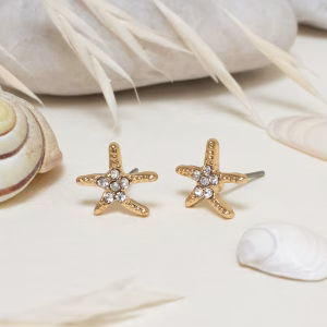 Gold Encrusted Starfish Stud Earrings