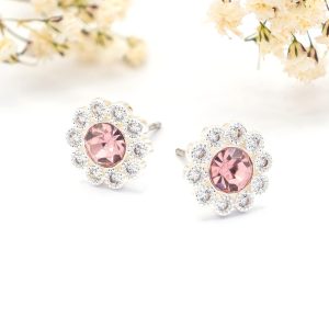 Rose CZ Flower Stud Earrings
