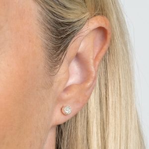 Silver Crystal Studs With Etched Surround