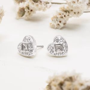 Cubic Zirconia Encrusted Heart Earrings
